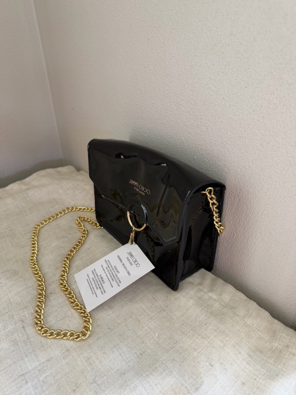 Jimmy Choo Parfums Black Patent Crossbody with Gold Chain NWT - Picture 2 of 9